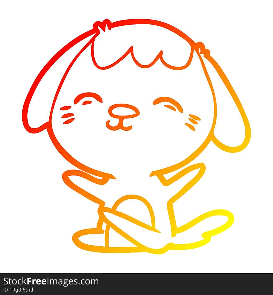 warm gradient line drawing of a happy cartoon sitting dog