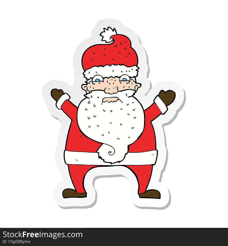 sticker of a cartoon stressed out santa