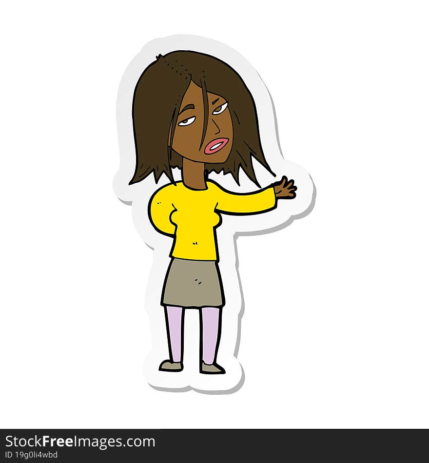 Sticker Of A Cartoon Unhappy Woman