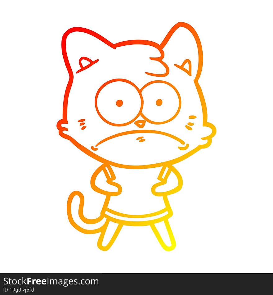 warm gradient line drawing cartoon nervous cat