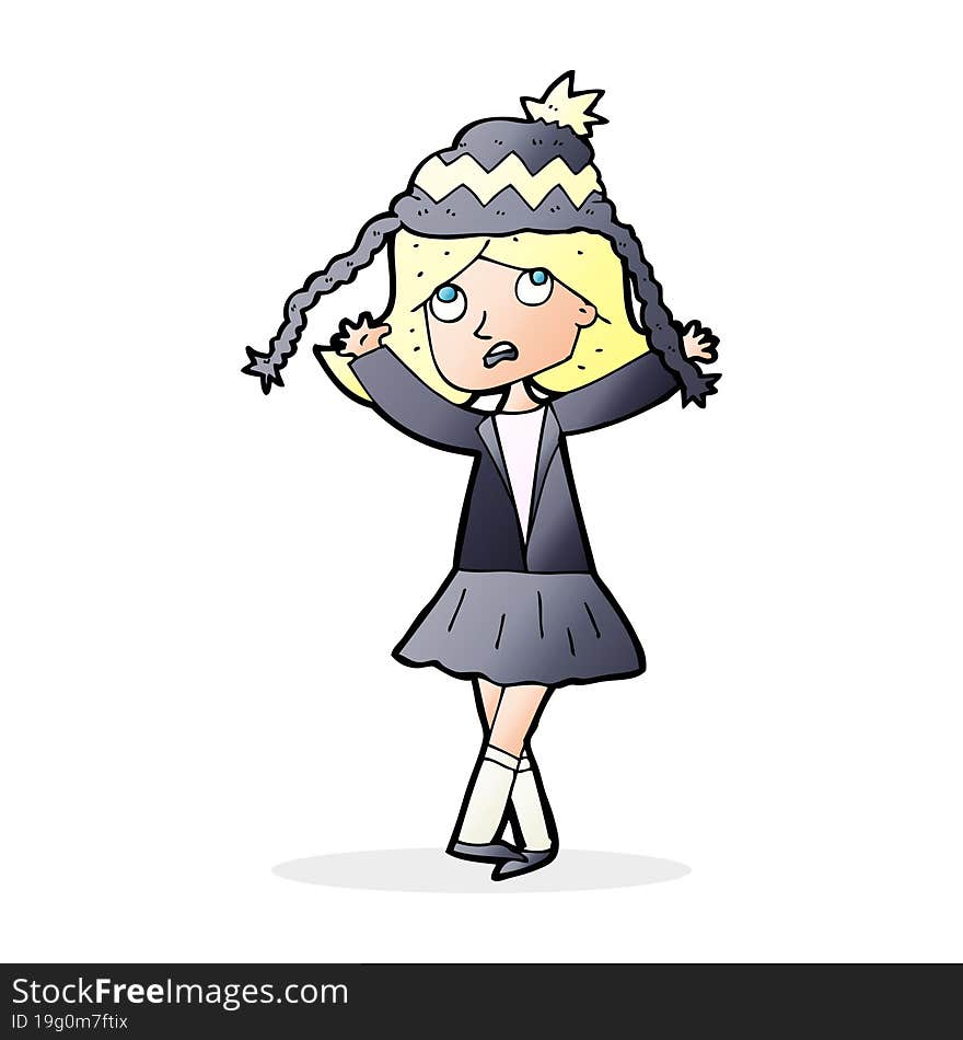 cartoon woman wearing winter hat