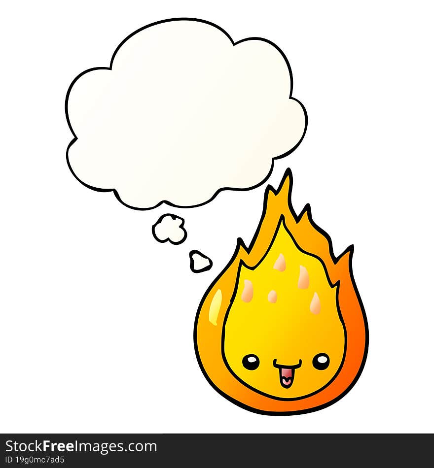 cartoon flame and thought bubble in smooth gradient style