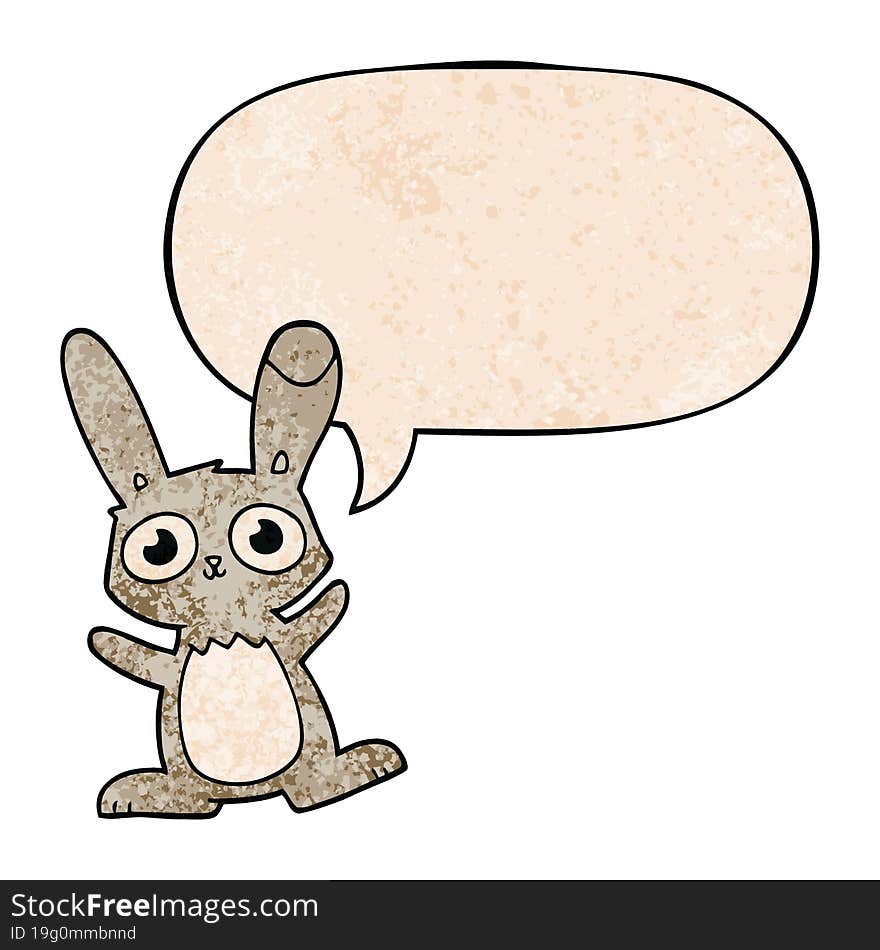 cute cartoon rabbit with speech bubble in retro texture style