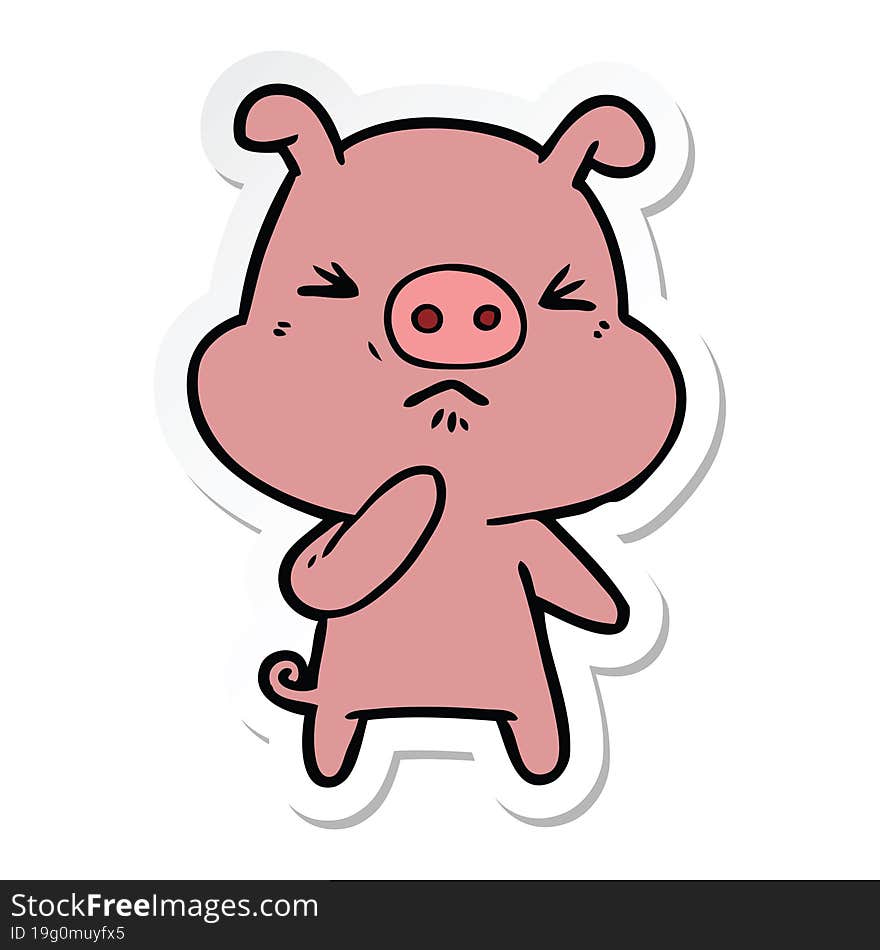 sticker of a cartoon angry pig