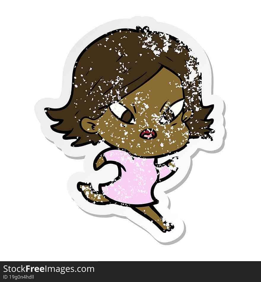 distressed sticker of a cartoon stressed woman