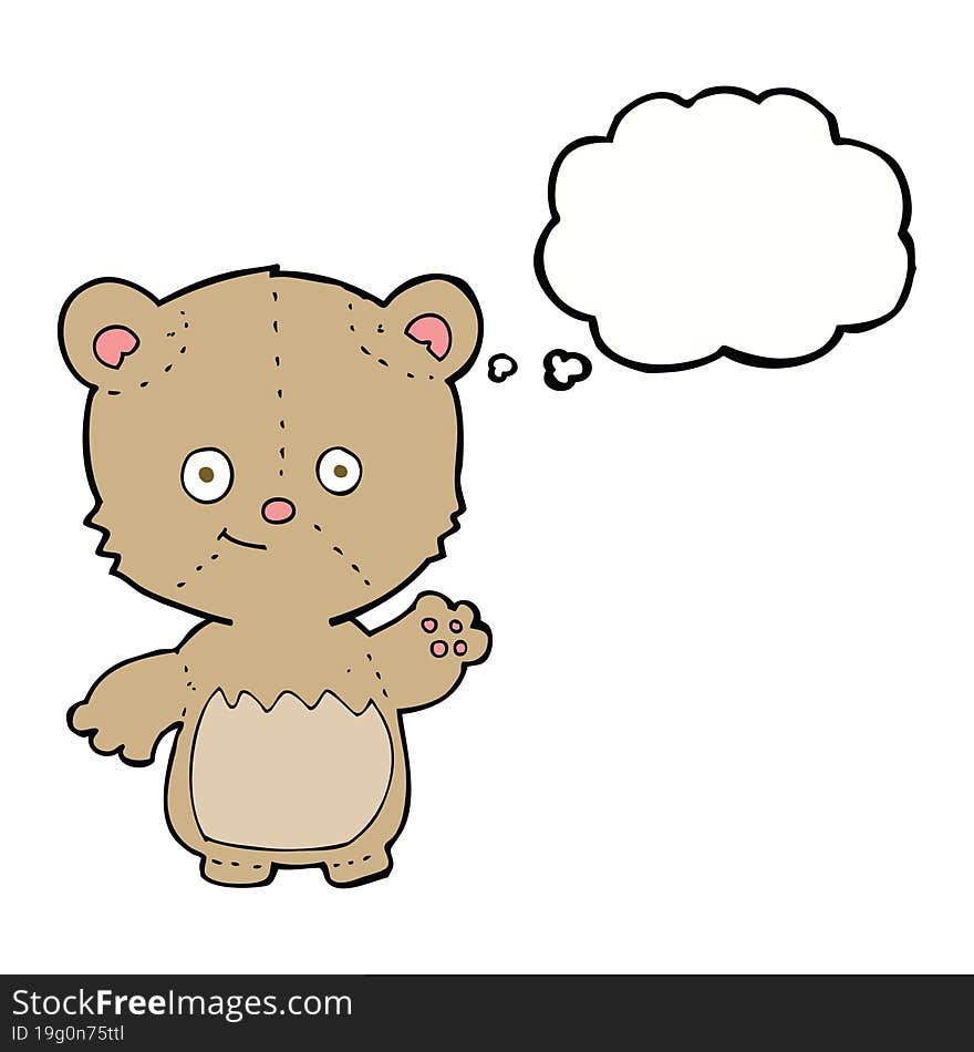 Cartoon Little Teddy Bear Waving With Thought Bubble