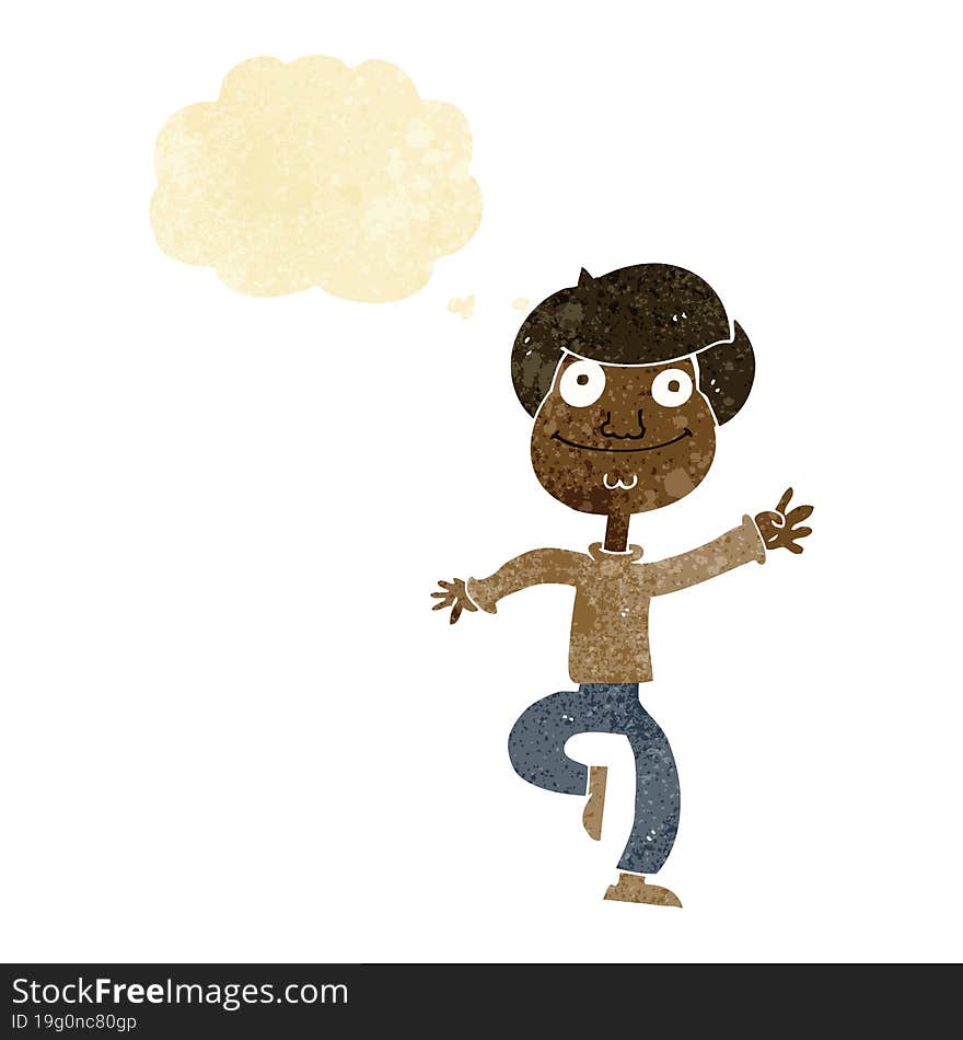 cartoon dancing man with thought bubble