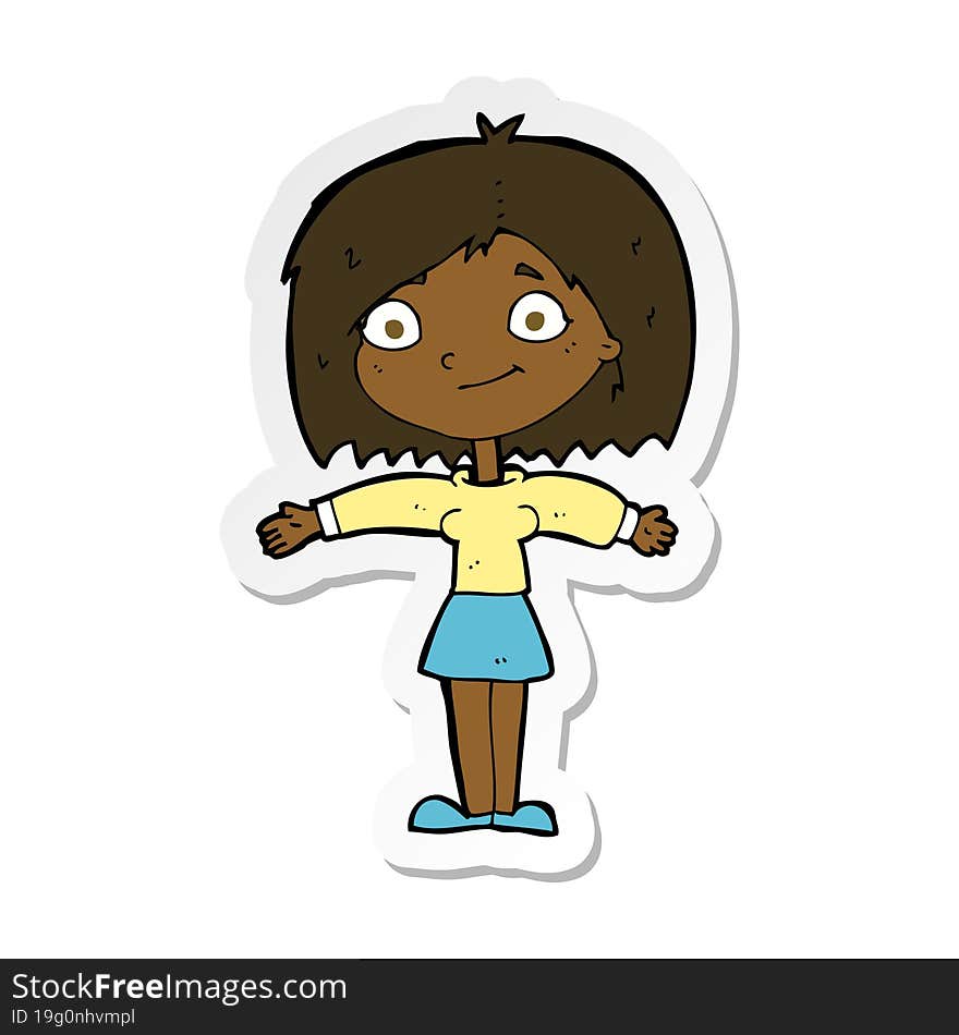 sticker of a cartoon happy girl