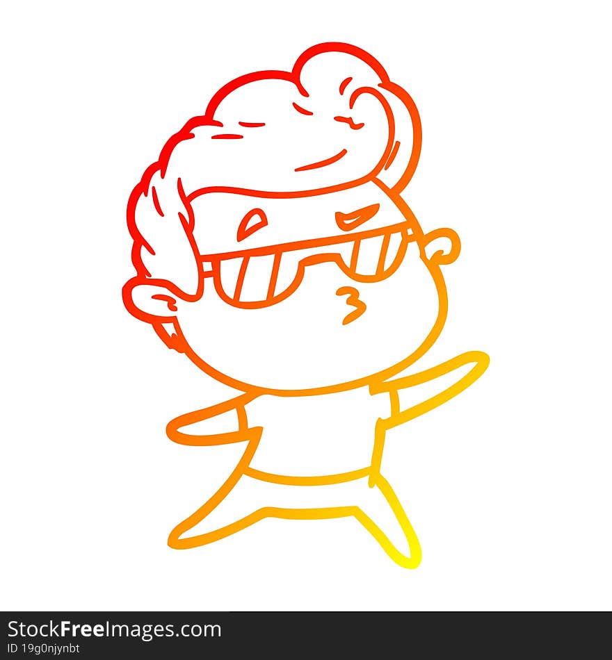 warm gradient line drawing of a cartoon cool guy