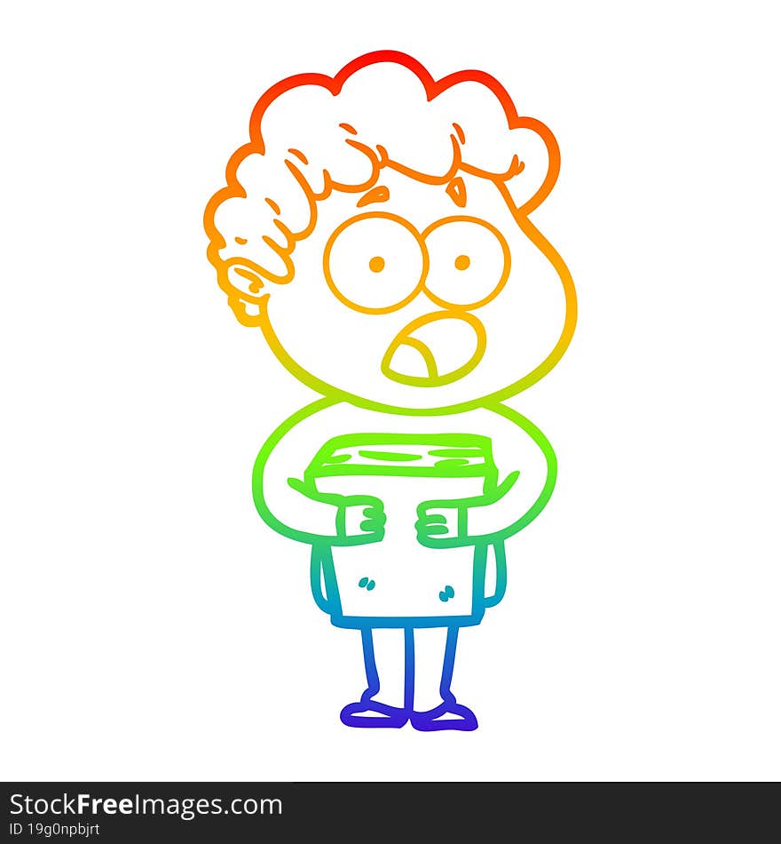 Rainbow Gradient Line Drawing Cartoon Man Gasping In Surprise