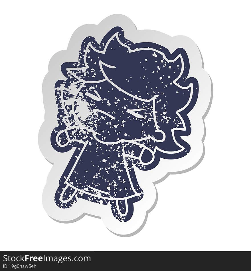 distressed old cartoon sticker of a cute kawaii girl. distressed old cartoon sticker of a cute kawaii girl