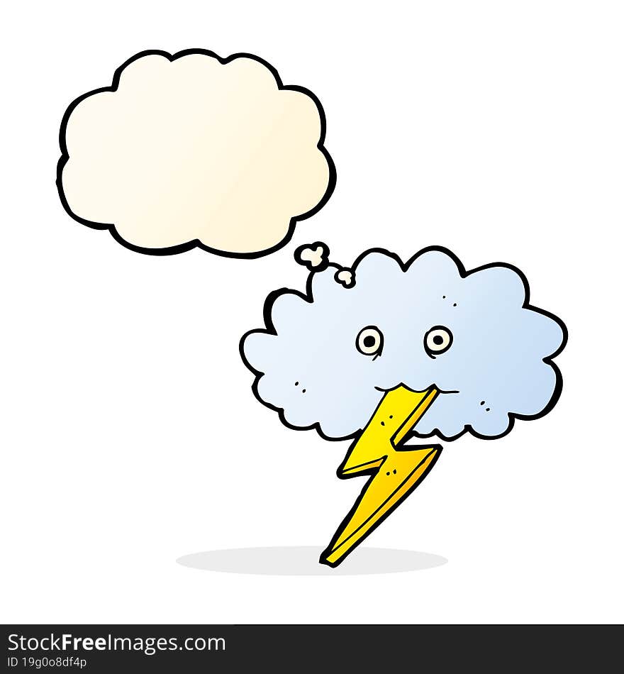 Cartoon Lightning Bolt And Cloud With Thought Bubble