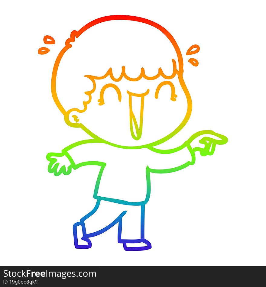 rainbow gradient line drawing of a laughing cartoon man pointing