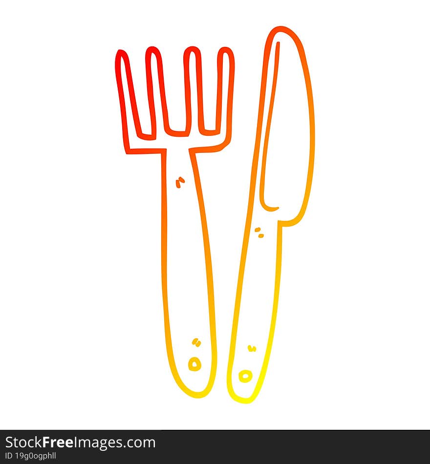 Warm Gradient Line Drawing Cartoon Plastic Knife And Fork