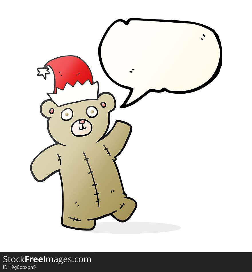 Speech Bubble Cartoon Teddy Bear Wearing Christmas Hat