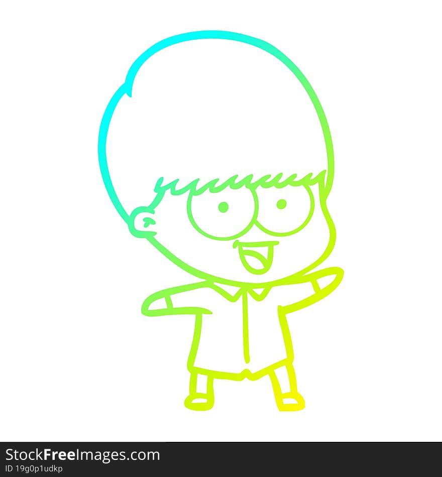 Cold Gradient Line Drawing Happy Cartoon Boy