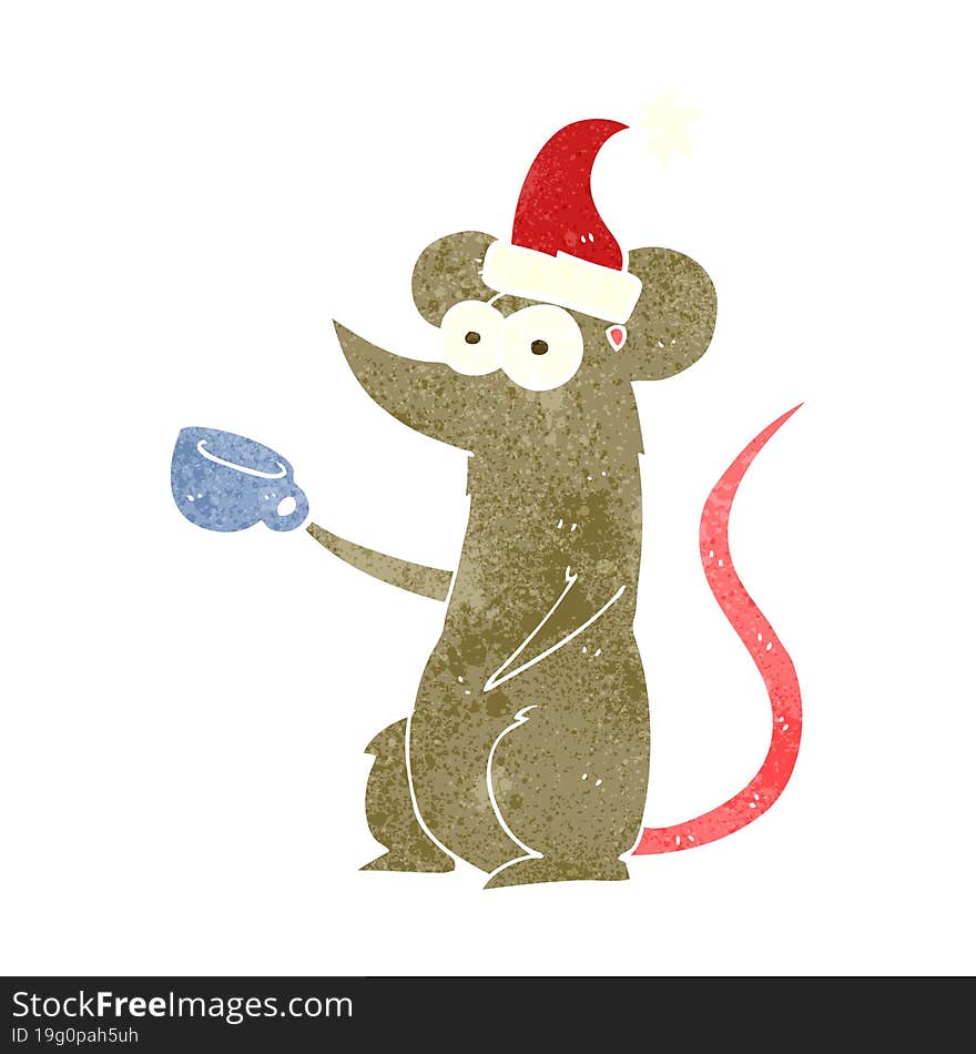 retro cartoon mouse wearing christmas hat