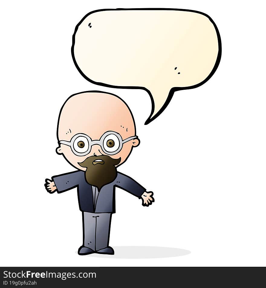 cartoon genius scientist with speech bubble