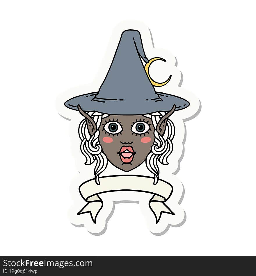 sticker of a elf mage character face with banner. sticker of a elf mage character face with banner