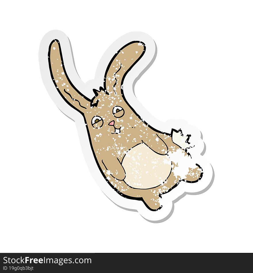 retro distressed sticker of a funny cartoon rabbit