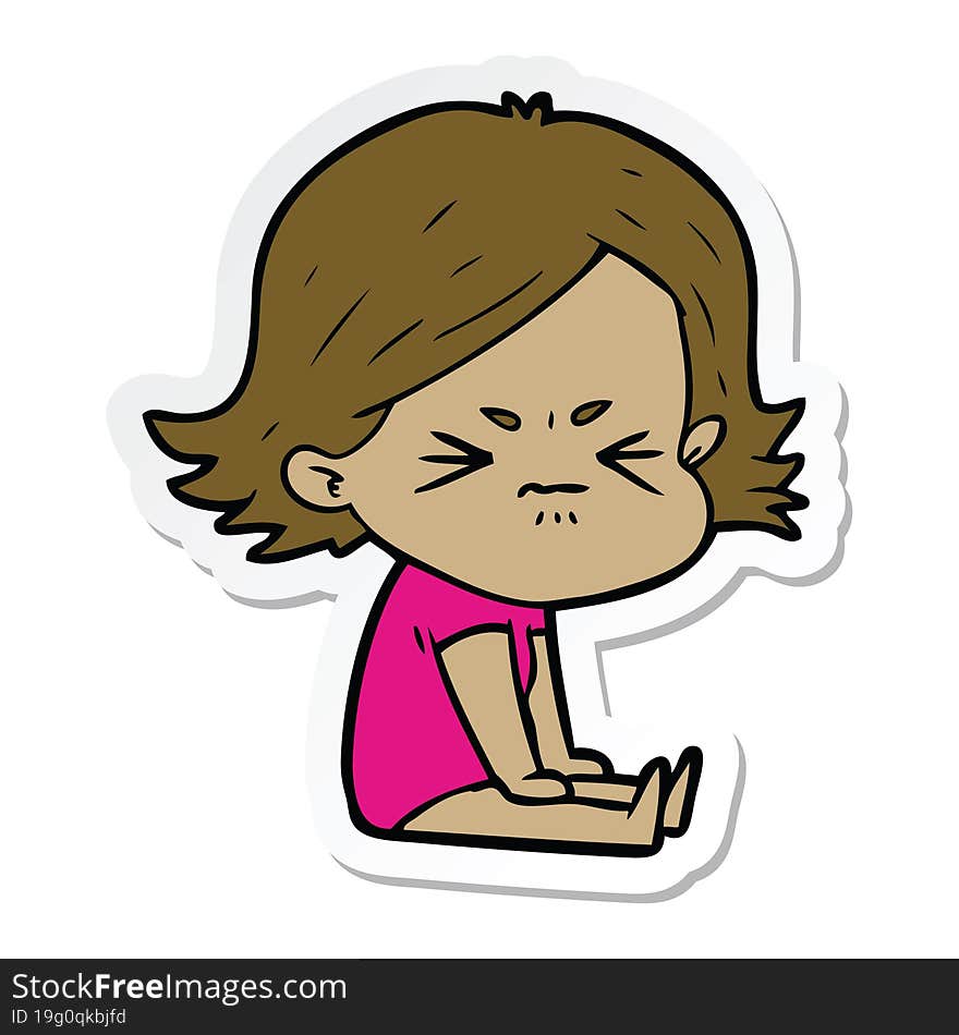 Sticker Of A Cartoon Angry Girl