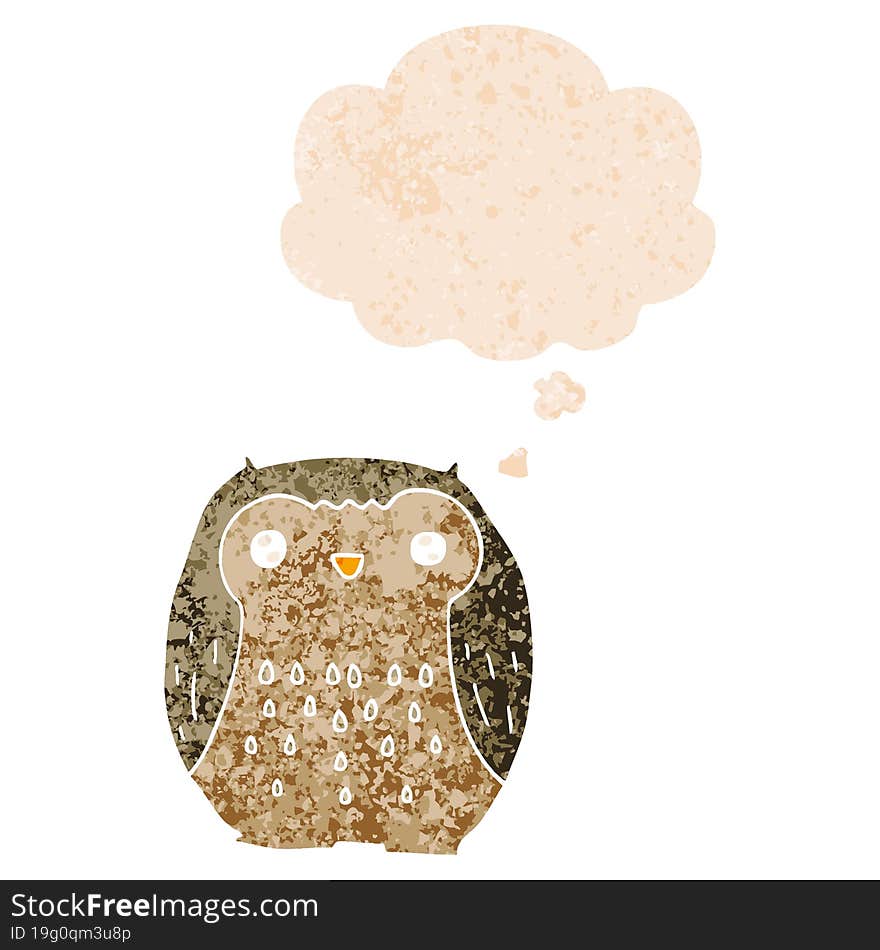 cute cartoon owl and thought bubble in retro textured style