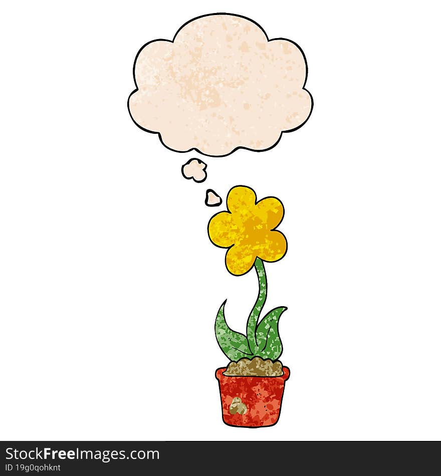 cute cartoon flower and thought bubble in grunge texture pattern style