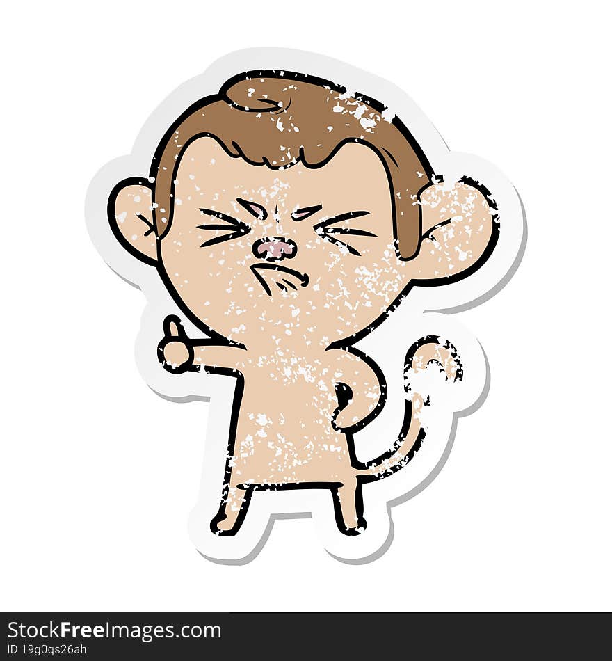 distressed sticker of a cartoon angry monkey