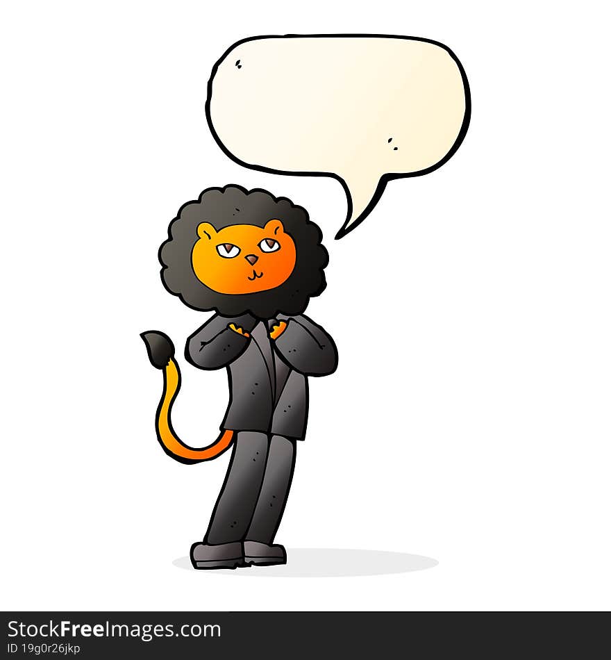 cartoon lion businessman with speech bubble