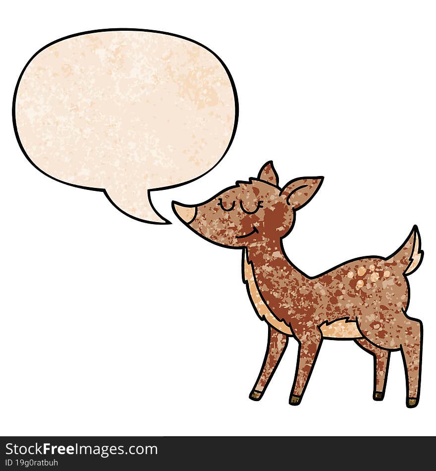 cartoon deer with speech bubble in retro texture style