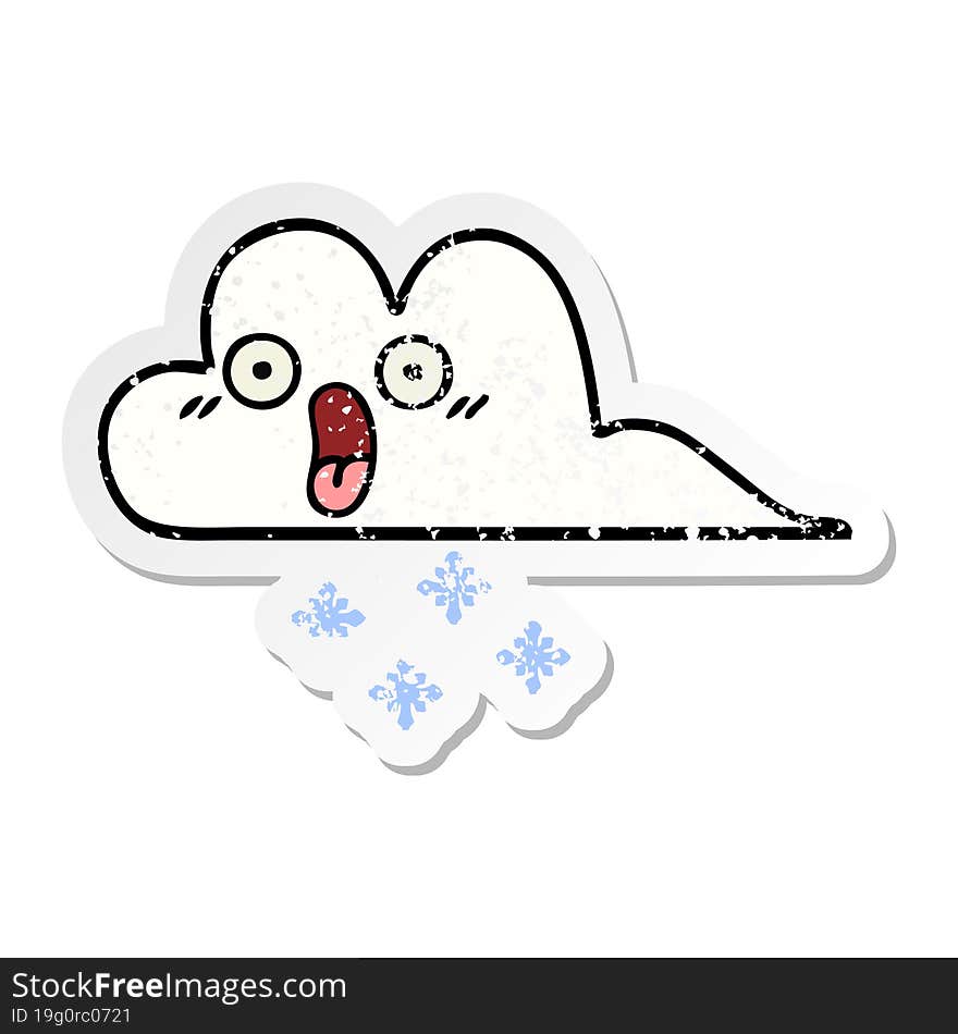 distressed sticker of a cute cartoon shocked snow cloud