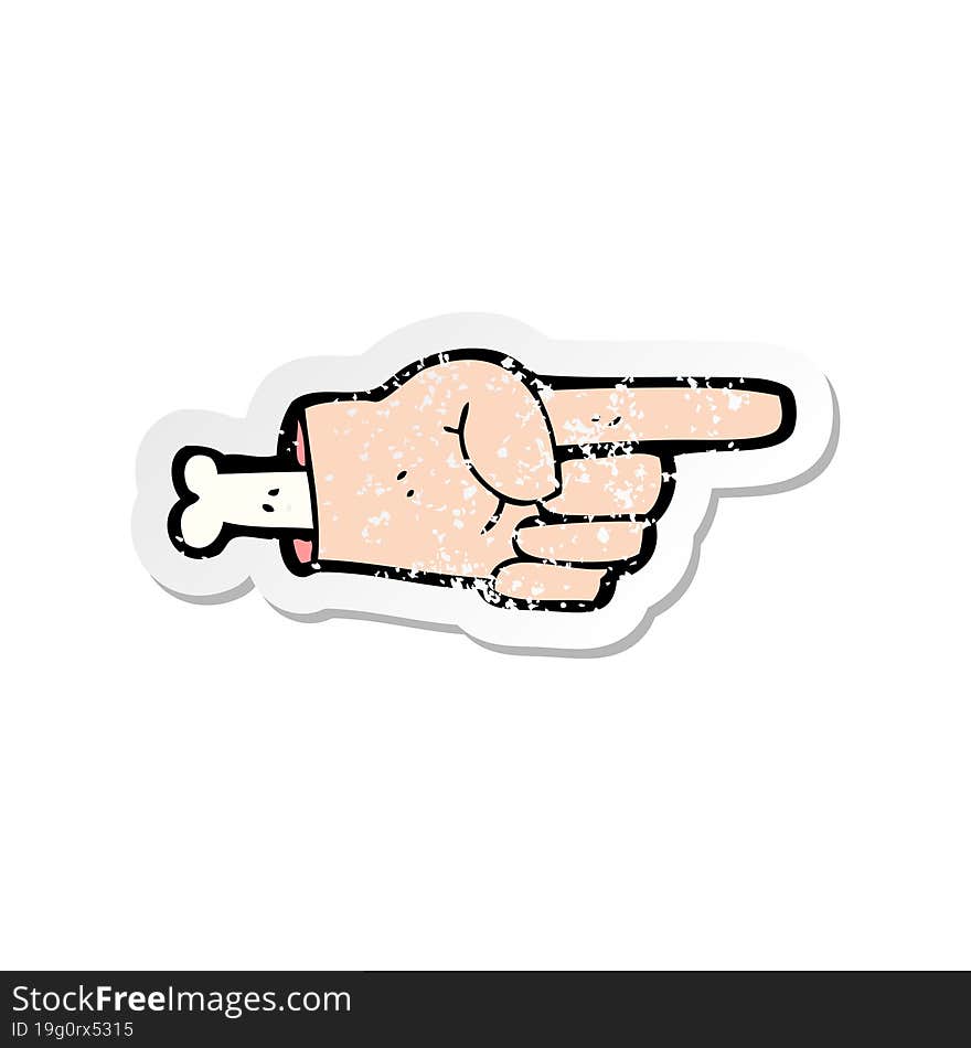 retro distressed sticker of a cartoon pointing hand symbol