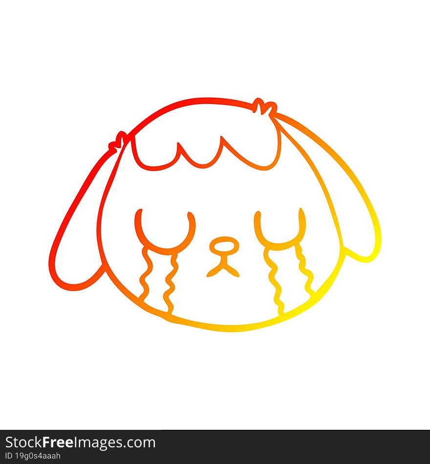 warm gradient line drawing cartoon dog face crying