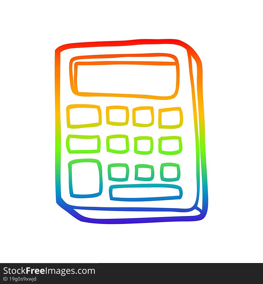 rainbow gradient line drawing of a cartoon calculator