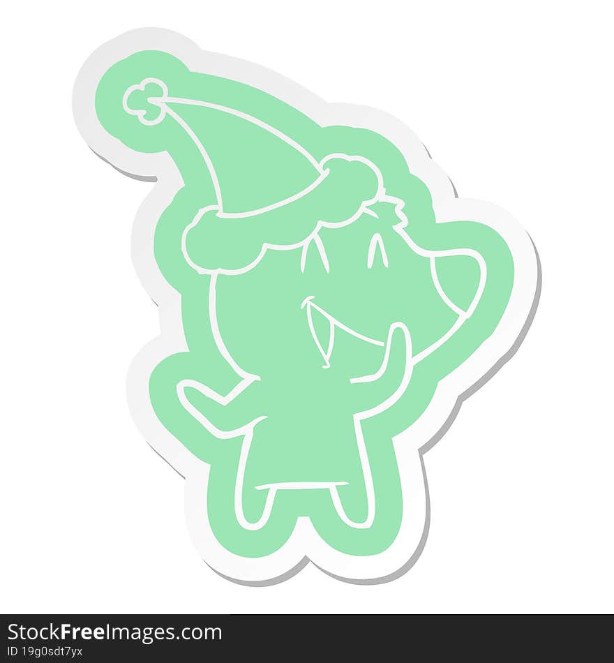 laughing bear cartoon  sticker of a wearing santa hat