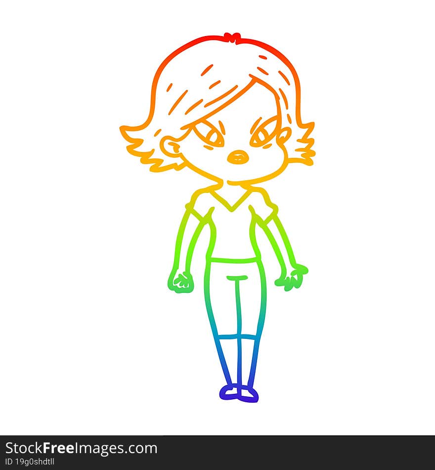 rainbow gradient line drawing of a cartoon stressed woman