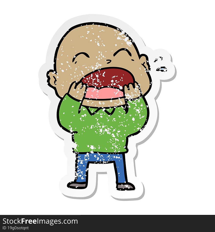 Distressed Sticker Of A Cartoon Shouting Bald Man