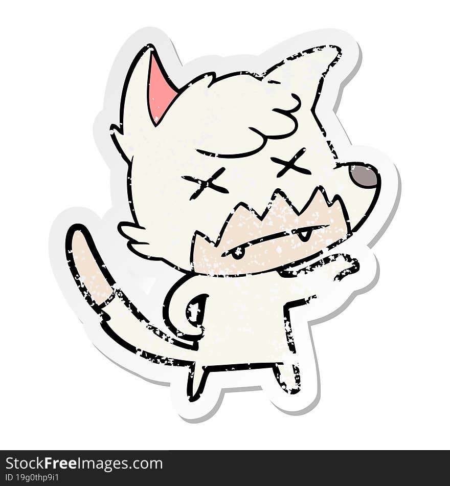 distressed sticker of a cartoon dead fox