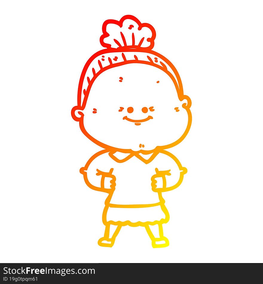 warm gradient line drawing cartoon happy old woman