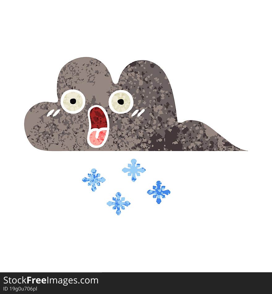 Retro Illustration Style Cartoon Storm Snow Cloud