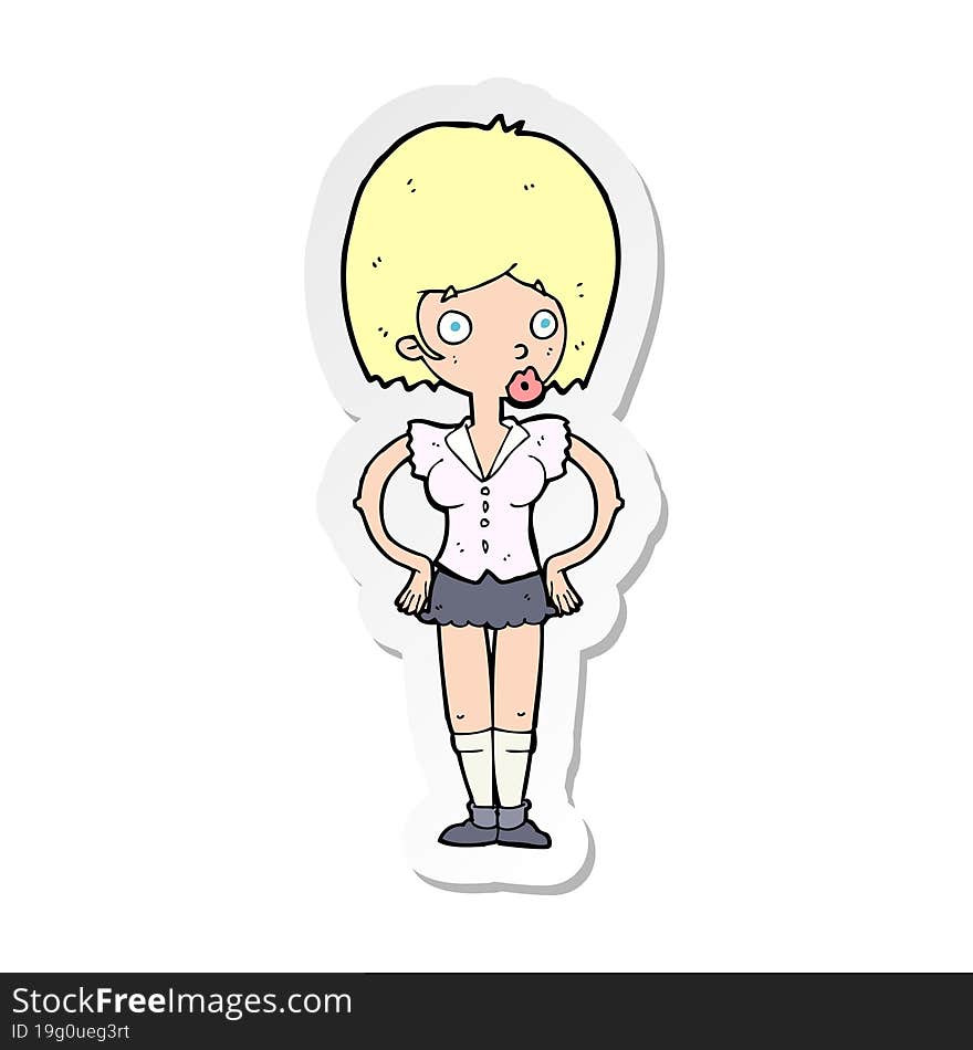 Sticker Of A Cartoon Woman With Hands On Hips