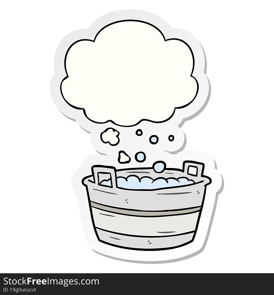 cartoon old tin bath with thought bubble as a printed sticker