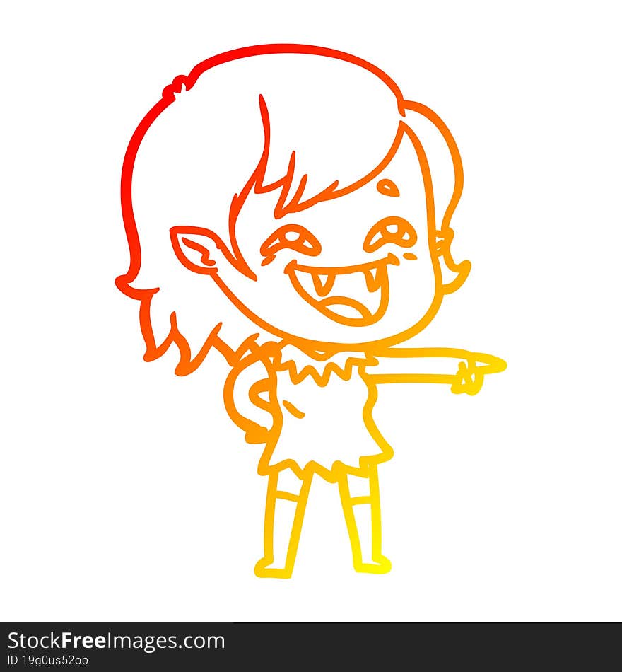 warm gradient line drawing of a cartoon laughing vampire girl