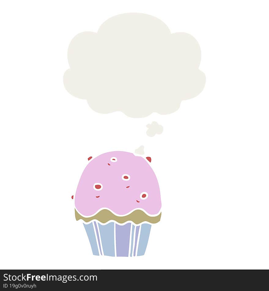 Cartoon Cupcake And Thought Bubble In Retro Style