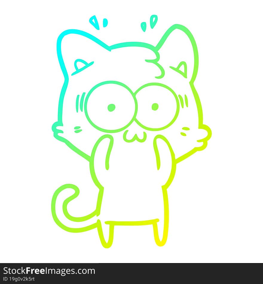 cold gradient line drawing cartoon surprised cat