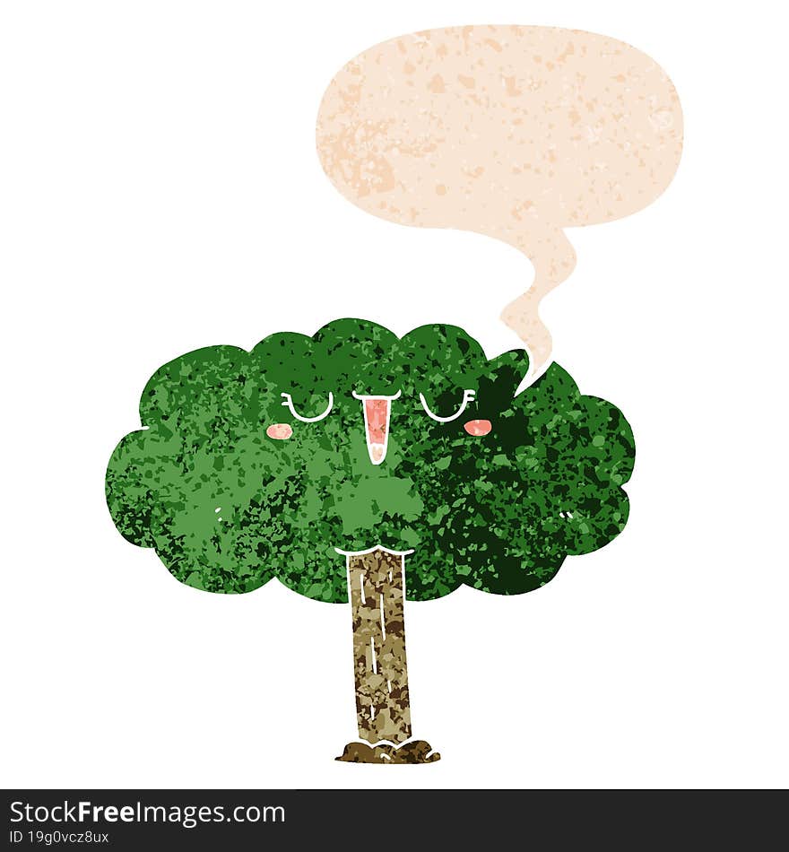 Cartoon Tree And Speech Bubble In Retro Textured Style