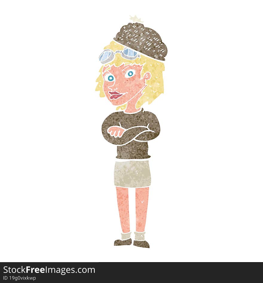 cartoon woman wearing winter hat