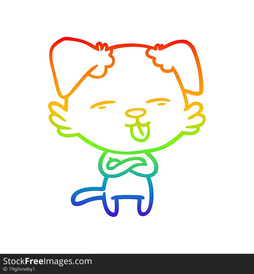 rainbow gradient line drawing cartoon dog sticking out tongue