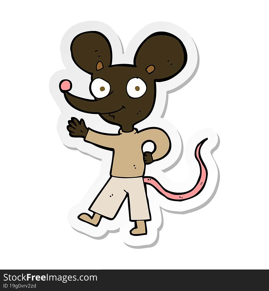 sticker of a cartoon waving mouse