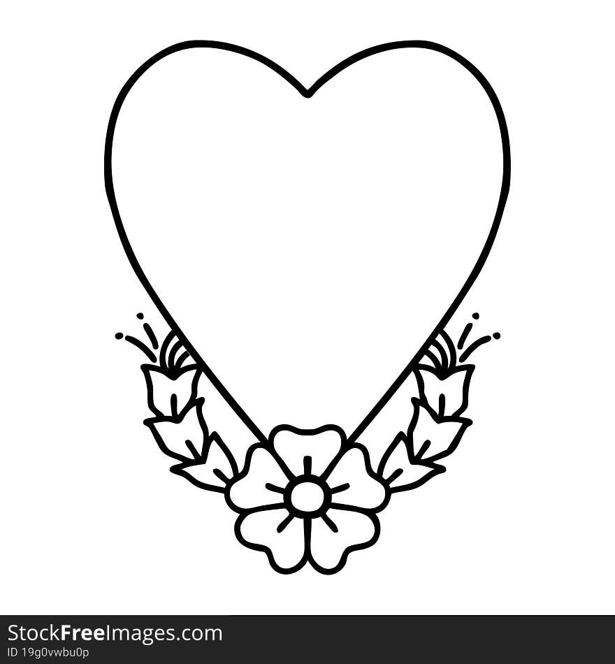 black line tattoo of a heart and flower